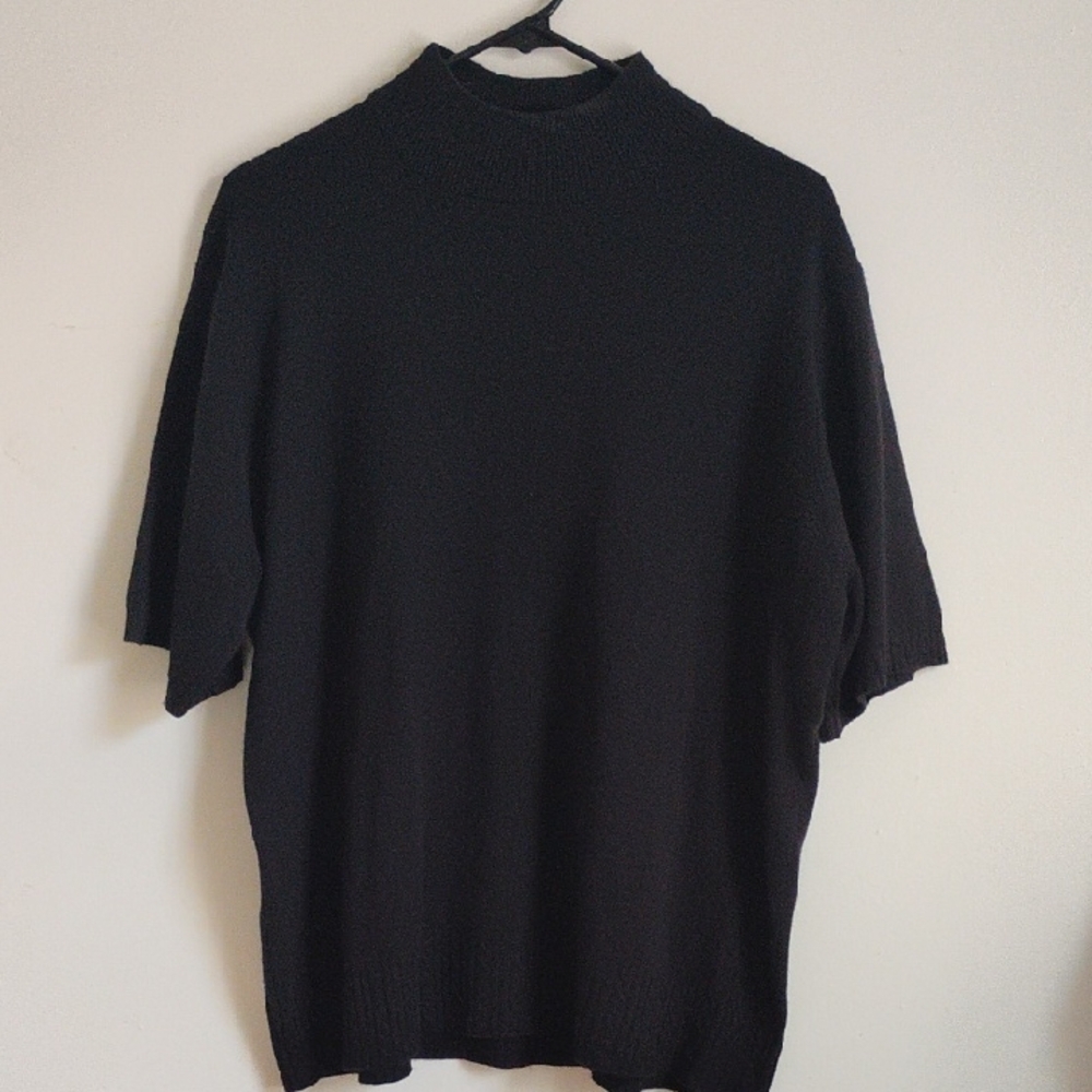 Sag Harbor | Black Mock Neck Short Sleeve Sweater | 1X | EUC
